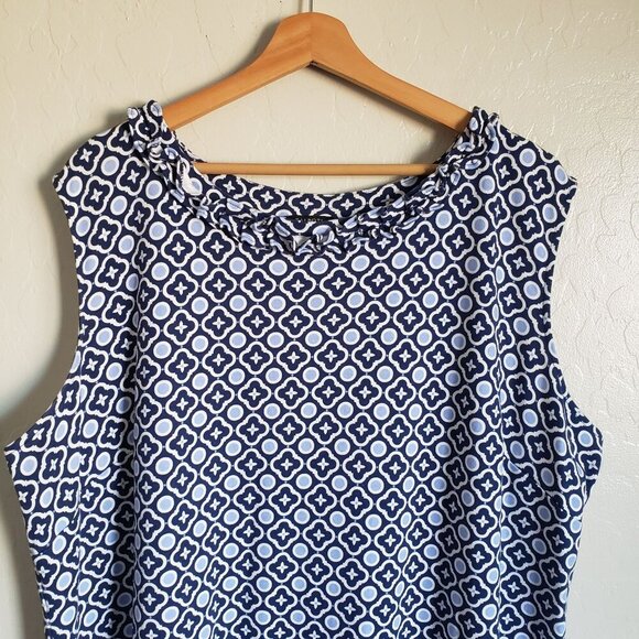 Talbots Printed Cotton Knit Shift Dress Knee Length Blue Size 3X Plus Sleeveless - Picture 3 of 9